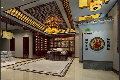 林甸古朴典雅的中式茶叶店大堂设计效果图